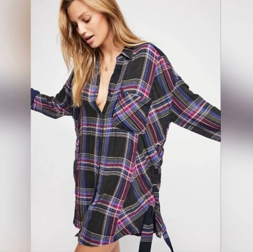 FREE PEOPLE* Plaid Button Down Tunic